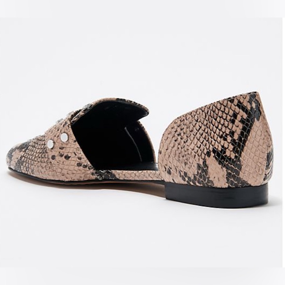 Vince Camuto Taupe Snakeskin Leather Two Piece Silver Studded Flats WENERLY - Picture 4 of 16